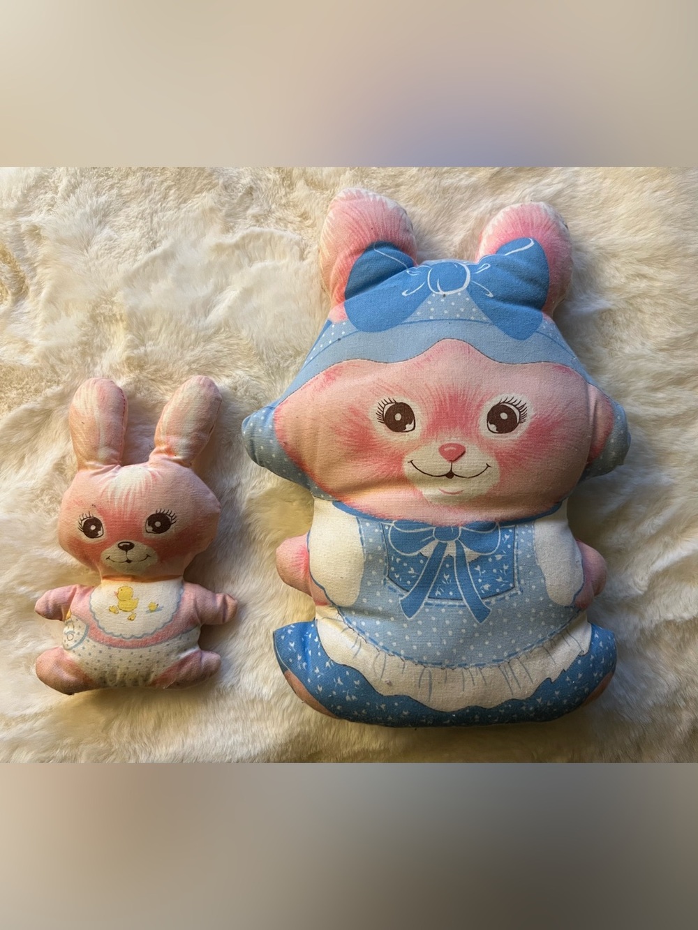 Vintage Cute Pink & Blue Bunny Plush